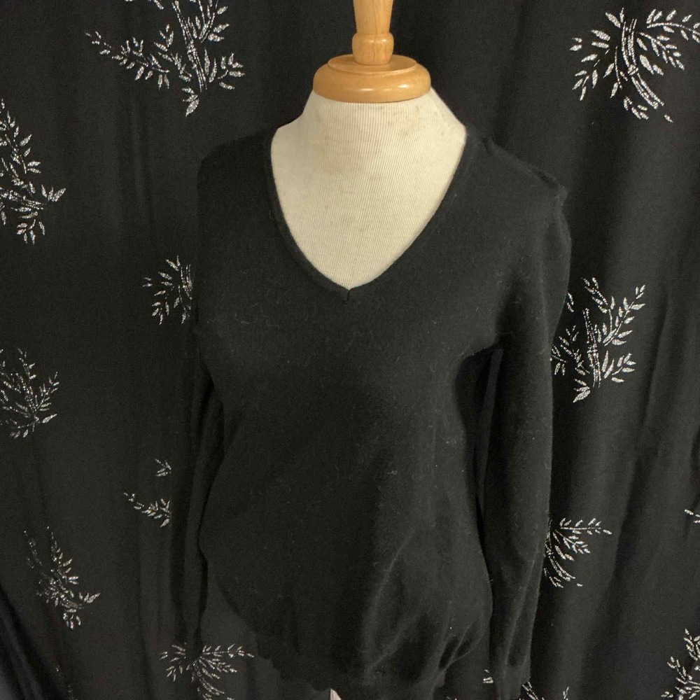 Love Ellie Womens Black V-Neck Strappy Lattice Back Long Sleeve Sweater Small